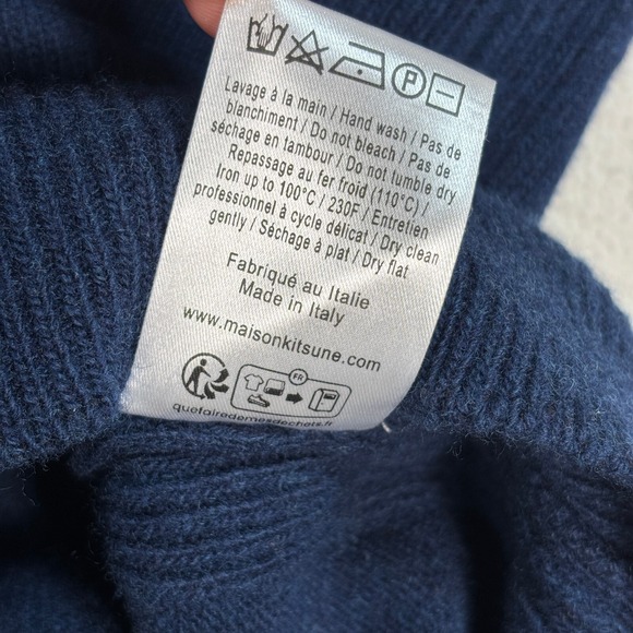 Maison Kitsune Intarsia Turtleneck Sweater Men's S Navy Blue Wool‎ Fox Head Knit - Picture 13 of 14
